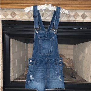 Light wash distress overalls